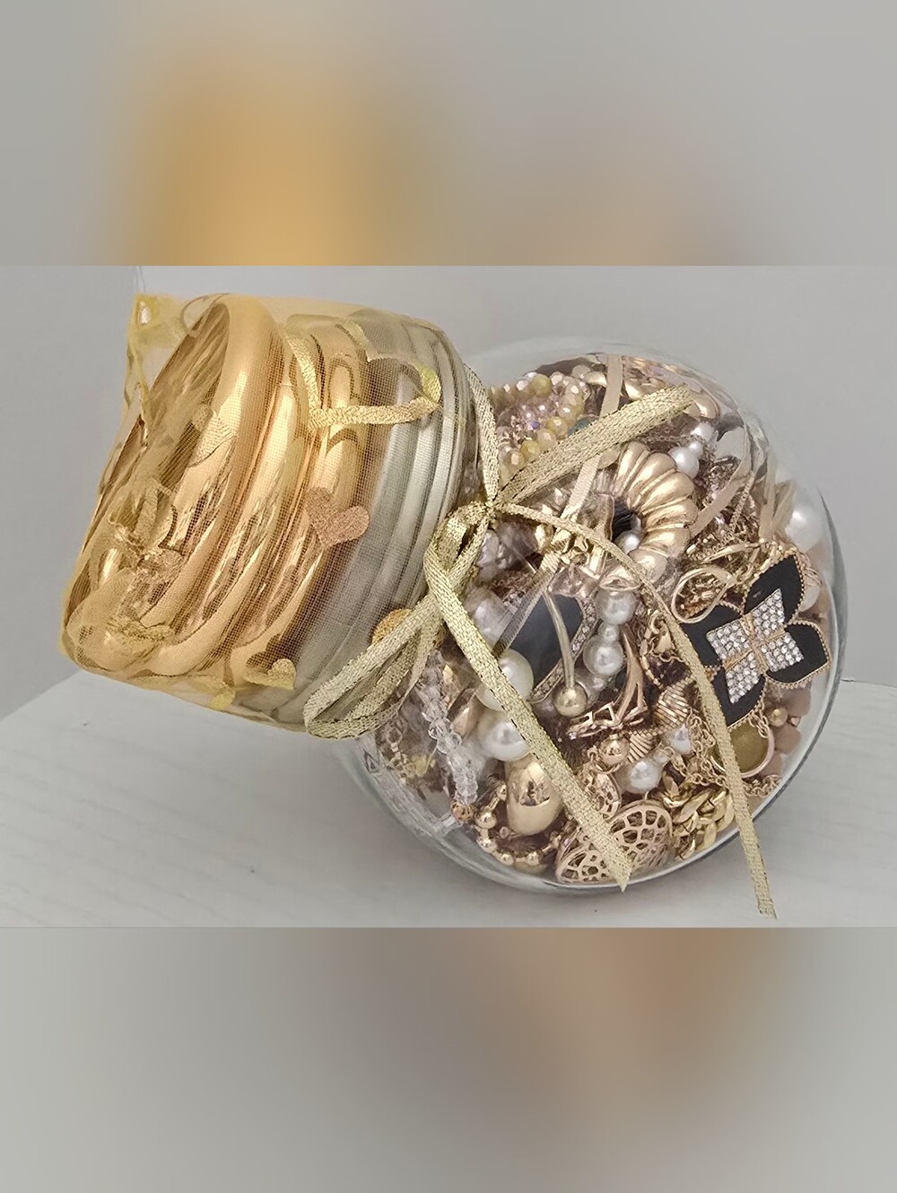 Gold & Pearl Women's Jewelry Gift Jar - Assorted Bracelets and Necklaces